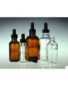 Qorpak 1oz (30ml) Amber Round Dropper Bottle With 20-400 Black Polypropylene Glass Dropper Assembly