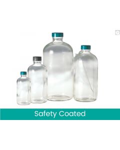 Qorpak 16oz (480ml) Safety Coated Clear Boston Round With 28-400 Black Phenolic Rubber Lined Cap