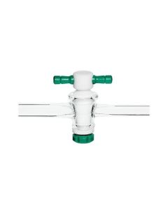 Chemglass Life Sciences Stopcock, Straight Bore, 1-Arm Larger, Complete W/Ptfe Plug, 6mm Bore, 16/35 Plug Size, 11mm & 12mm Od Sidearms
