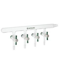 Chemglass Life Sciences Vacuum Manifold, Left Handed, 4 Ports, 4mm Ptfe Stopcock
