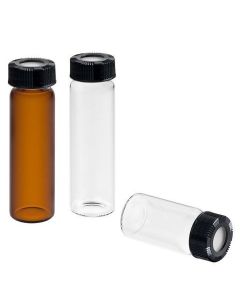 Chemglass Life Sciences Vial, Sample, Pre-Cleaned, 20ml, Clear, 28x57mm, Gpi 24-400, With Ptfe Lined Screw Cap
