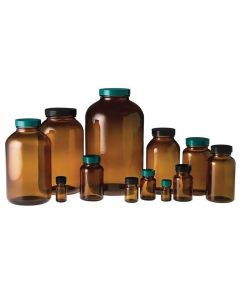Chemglass Life Sciences Bottle, Wide Mouth, Amber,Convenience Pack, 28-400 Thread Size, 30ml/1oz,Polyseal Black Cap