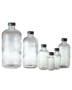 Chemglass Life Sciences Bottle, Boston Round, Clear,30ml/1oz, 20-400 Thread Size, Polyseal Blackcap