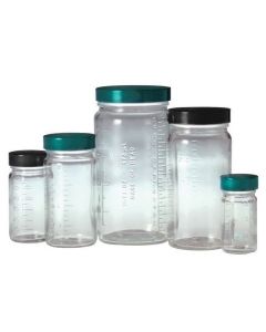 Chemglass Life Sciences Bottle, Beaker, Clear, Mediumround, 120ml/4oz, 48-400 Thread Size, Ptfelined Green Cap