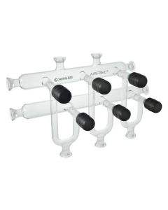 Chemglass 5-Port Airfree Schlenk Inert Gas Vacuum Manifold, Double Bank, 610mm Oal. Main Ports Are Spaced 100mm Center To Center W/Additional 2 Ports On Upper Bank For Use W/Gauging Or Sealed W/Af-0210 Stoppers.