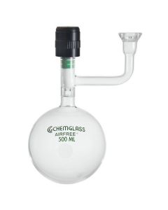 Chemglass 50ml Storage Flask, #15 O-Ring Jt, Schlenk, 0-4mm Valve, 120mm Oah. Flask Has #15 O-Ring Jt On The Sidearm&A Chem-Vac Chem-Cap Valve To Control Gas Or Liquid Flow Into The Vessel. Heavy Wall Construction. Supplied W/ One #116 Viton O-R