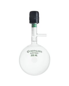 Chemglass Storage Flask, 100ml, Cajon, Airfree, 0-4mm Valve, 135mm Oah. Storage Flask Sidearm Has A 9mm Od Tubulation For Use With 3/8" Cajon Connections. Chem-Vac Chem-Cap Valve Is Used To Control Gas Or Liquid Flow Into The Vessel.