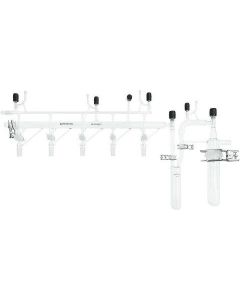 Chemglass Life Sciences 5-Port Vacuum Manifold, Right Handed Trap Assembly, Double Bank, Airfree, Schlenk. Manifold Only.