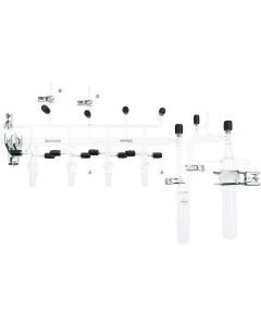 Chemglass 4-Port Vacuum Manifold, Right Handed Trap Assembly, Double Bank. Similar To The Af-0450 5-Port Line, Except That Line Is Constructed Using 0-4mm Chem-Vac Chem-Cap Valves (A) Instead Of The Cg-468-02 Greased Glass Stopcocks On All 4-Por