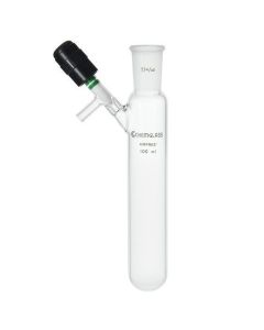 Chemglass 100ml Tube, Reaction, 14/20 Outer Joint, 0-4mm Valve. Cylindrical Shaped Tube Useful For Storage Or Simple Reactions With A Standard Taper Outer Joint At The Top And A Chem-Vac Chem-Cap Valve Sidearm.