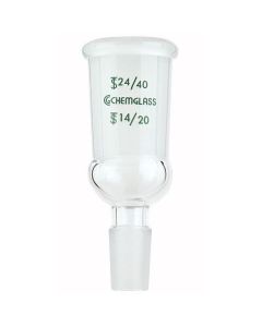 Chemglass Adapter, Connecting, 24/40 Top Outer, 10/30 Lower Inner, Enlarging. Used To Connect Dissimilar Standard Taper Joint Sizes. Lower Inner Joint Is Smaller In Size Than The Top Outer Joint.