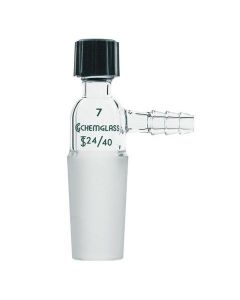 Chemglass Adapter, Inlet, 24/40 Inner Joint, Hose Connection. With A Serrated Hose Connection. #7 Chem-Thread At Top Is For Vacuum Tight Seal Of Plain Stem Thermometers Or Any Other Tube Having An O.D. Between 4 And 7mm. Supplied W A Compression