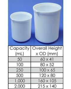 Chemglass Life Sciences Cg-1109-01 Low-Form Beaker, 50 Ml Volume, Ptfe, Reusable
