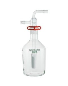 Chemglass Bottle, 1000ml, Gas Washing, Complete, 34/28, Extra Coarse Fritted Disc. Large Capacity, Low Form Gas Washing Bottle Having A 34/28 Standard Taper Top Outer Joint. Filter Candle Is 25mm O.D. X 70mm Long.