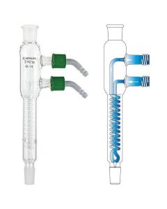 Chemglass Condenser, Reflux, 205mm, 14/20 Joint, Style A, 100mm Jacket Length. Coil Style Reflux Condenser With Tightly Wrapped Coil Providing Maximum Cooling. Condenser Has A Top Outer Standard Taper Joint And Lower Inner Drip Tip Joint.