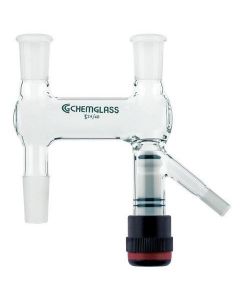 Chemglass Life Sciences Adapter, Distilling/Splitting, 24/40, Angled, 0-4mm Valve, 1/2" Compression Fitting, Process Reactor. Vapor Flows Upward Freely Through The Large Vapors Holes To The Condenser.