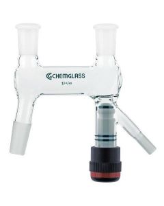 Chemglass Life Sciences Adapter, Distilling/Splitting, 29/42, Angled, 0-4mm Valve, 1/2" Compression Fitting, Process Reactor. Vapor Flows Upward Freely Through The Large Vapors Holes To The Condenser.