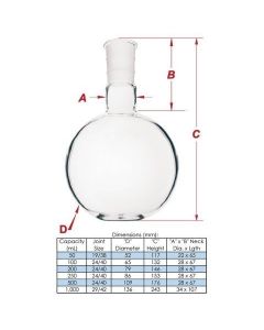 Chemglass Life Sciences Flask, Quartz, 1,000ml, Round Bottom, 29/42
