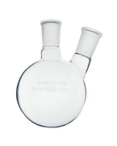 Chemglass Round Bottom, Heavy Wall Two Neck Flask With Standard Taper Outer Joints On Both The Center Neck And Angled Side Neck. 1-Cn 24/40 Outer, 1-Sn 10/30 Outer Angled 20