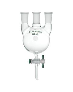 Chemglass Heavy Wall Round Bottom Three Neck Flask With Standard Taper Outer Joints On Center And Side Necks. Lower Outlet Is Acg-911-A Extended Tip. The Sidearm On Thecg-911-A Valve Is 1/2" Swagelok. 24/40 - 24/40,Cg-911-A Drain Valve
