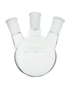 Chemglass Flask, Round Bottom, 3000ml, Heavy Wall. Round Bottom, Heavy Wall Three Neck Flask With Standard Taper Outer Joints On The Center Neck And 20 Angled Side Necks. 29/42 - 24/40, 3-Neck, Angled 20.