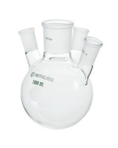 Chemglass Life Sciences Flask, Round Bottom, 3000ml, Heavy Wall, 45/50 - 24/40, 4-Neck, Angled 20.