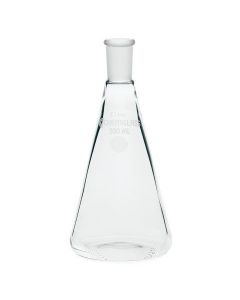 Chemglass Flask, Erlenmeyer, Iodine, Stopper, Complete 125ml. Flask Has A Funnel Top With A Standard Taper Outer Grind To Accept A 24/40 Long Neck Stopper Allowing The Handle To Extend Above The Liquid Seal. Used In Astm D29 And Astm D555.