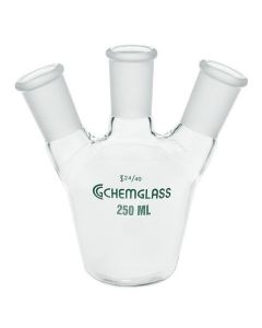 Chemglass Life Sciences Chemglass European Style Flask With Tapered Walls And A Shallow Hemispherical Bottom For More Efficient Mechanical Or Magnetic Stirring. With Standard Taper Outer Joints On Center And Side Necks. 1-Cn 24/40 Outer, 2-Sn 14/20 Outer 