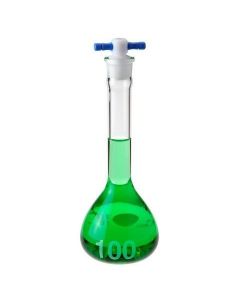 Chemglass Wide Mouth Design. Flat Bottom Interior Permits Use Of A Standard Stir Bar. Large Permanent White Letters. Flasks Are Calibrated "To Contain" At Class A Tolerances, Per Astm E288 Specifications. Green Stopper Handle Color, Approx 275mm