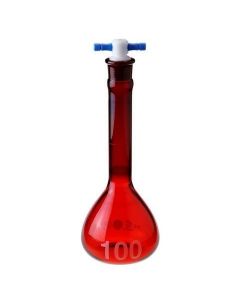 Chemglass Low Actinic Red Stained Glass. Allows Less Than 1% Transmission Below 400nm And 5% From 400-600nm. Wide Mouth. Flat Bottom Interior Permits The Use Of A Standard Stir Bar. Class A. Orange Stopper Handle Color, Approx 96mm Height With S
