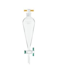 Chemglass Life Sciences Funnel, Separatory, 500ml, Squibb, 4mm Ptfe Stpk, #27 Ptfe Stopper