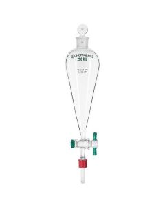 Chemglass Life Sciences Funnel, Sep, Squibb, 500ml, 4mm Ptfe Stpk, #27 Stopper Neck With Detachable Gl-14 Tfe Drip Tip, Glass Stopper