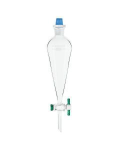 Chemglass Squibb Style Separatory Funnel With A Ptfe Stopcock. Supplied Complete With A Flask Length Pe Stopper Of The Listed Size. For Replacement Stoppers Seecg-8740. 6mm Ptfe Stopcock, #38 Stopper.