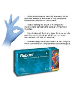 Chemglass Life Sciences Cg-1790-R03 Gloves, Medium, 9.4 In L, Beaded Wrist Cuff, Nitrile Glove, Blue Glove
