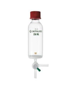 Chemglass Life Sciences Chemglass Solid Phase Peptide Synthesis Vessel Having A Medium Porosity, Fritted Glass Resin Support. Top Of The Vessel Has A Gl Thread And Is Supplied Complete With A Ptfe Lined Pbt Screw Cap. The O.D. Of Both Lower Stems Is 8mm. 