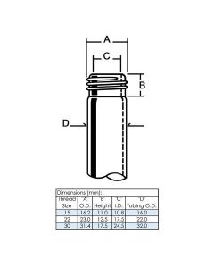 Chemglass Life Sciences Screw Thread Tube For Replacement Of Apparatus Using The Svl Series Of Glass Threads. For Use W/ Acg-188 Solid Cap Or Acg-189 Open Top Cap & Sealing Ring For Use As A Tubing Connector. Size 15.