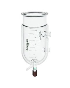 Chemglass Life Sciences Reaction Vessel, Capacity Liters: 10, Flange I.D. (Mm): 200, Valve Style: 2" Bp Detachable, Overall Height Mm (In.): 490 (19.3), Height To Width Ratio: 1.9:1, Inlet/Outlet Size: 1" Bp, Jacket Capacity Liters: 5