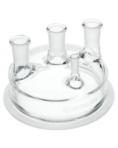 Chemglass Life Sciences Chemglass Four Neck Vessel Lid To Fitcg-1920 Throughcg-1936 Vessels. Lid Has A Flat Ground Surface Allowing It To Be Greased Or Used With An O-Ring. 24/40 Center Neck, 2-24/40 Side Necks, 1-10/30 Thermometer Joint Side Neck, 100mm 