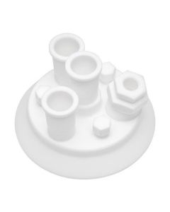 Chemglass 7neck Ptfe Reaction Vessel Lid 135mm Oah. Supplied W/Ptfe Standard Taper Adapters For Center & Vertical Side Necks, 14mm Ptfe Compression Fitting For 10 X 10 Compound Angle Side Neck, & Three 1/4