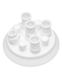 Chemglass 9-Neck Ptfe Reaction Vessel Lid. Reaction Vessel Lid Is Constructed Entirely Of Ptfe. Low-Form Lid Has Nine Openings. 150mm, 24/40 Outer, 102mm Overall Height