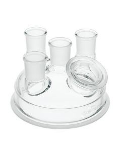Chemglass Life Sciences 5-Neck Reaction Vessel Lid For 200mm Flanged Vessels. Lid Has A Cn 45/50, 3-Sn 45/50, And 1-Sn 60mm Duran O-Ring Flange Angled For Powder Addition.Please Note: 60mm Lid, O-Ring And Clamp Must Be Ordered Separately.