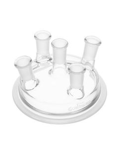 Chemglass Life Sciences Chemglass Low Profile Five Neck Vessel Lid To Fitcg-1920 Throughcg-1936 Vessels. This Low Profile Lid Reduces Overall Height And Provides Less Surface Area For Condensation. 100mm Flange Id, Low Profile, 112mm Oah, 29/42 Cn, 24/40 