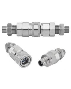 Chemglass Life Sciences Stainless Steel Quick Connects. Both Ends Terminate In M16 Male. Quick Connects Have Fluorosilicone Seals. Both Male And Female Couplers Have Shutoffs. Temperature Range -60 To 200