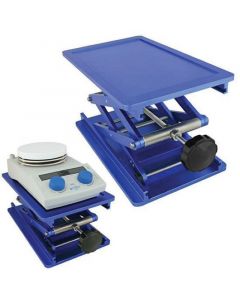 Chemglass Life Sciences Lab Jack, Rectangular, 12.875" D X 7.625" W, Blue Anodized Finish, With Recessed Area On Top Plate