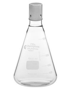 Chemglass Life Sciences 25ml Shake Flask, No Baffles, Delong Neck, With Stainless Steel Closure, Approx Od X Height (Mm): 40 X 90
