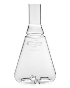 Chemglass Life Sciences Flask, Shake, 250ml, 4 Baffles, Constriction, Delong Neck, Approx Od X Height (Mm): 80 X 155