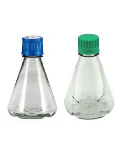 Chemglass Life Sciences Flask, Erlenmeyer, 1000ml, Sterile, Baffled, Polycarbonate, 53-B, With Blue Duo Cap