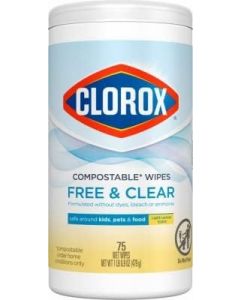 Clorox Compostable Cleaning Wipe, 75 ct, 6/CS