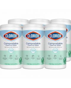 Clorox Compostable Cleaning Wipes, All Purpose Wipes, 75 ct, 6/CS