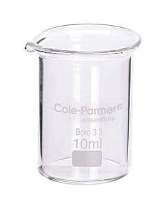 Antylia Cole-Parmer Essentials Low-Form Beaker, Glass, 10 mL; 12/PK